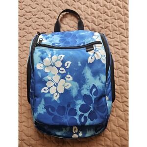 LL Bean Hanging Toiletry Bag Travel Organizer Blue Hawaiian Hibiscus 15"X11"X4.5